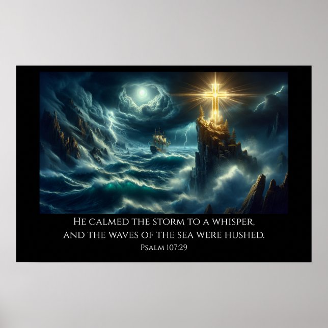 Golden Cross Guiding a Ship on a Stormy Sea Poster (Front)