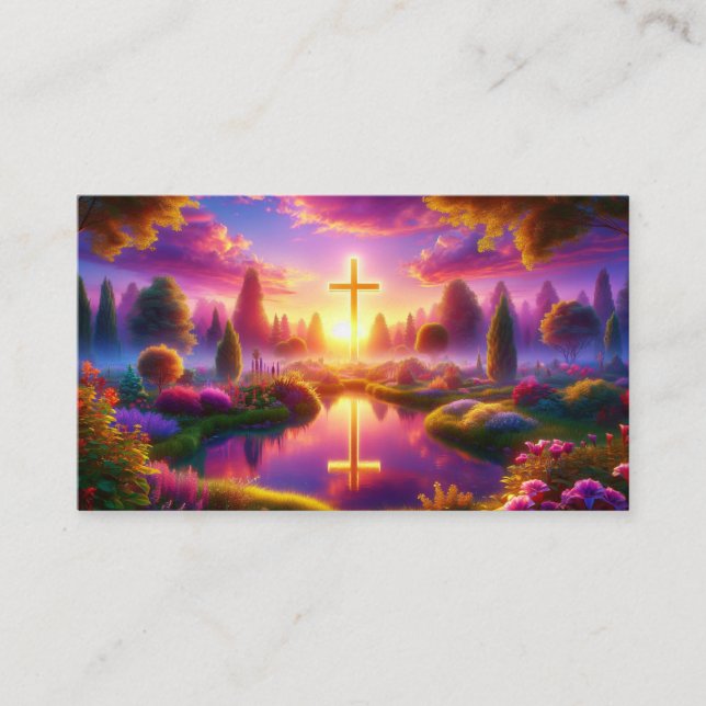 Golden Cross in a Heavenly Paradise Business Card (Front)