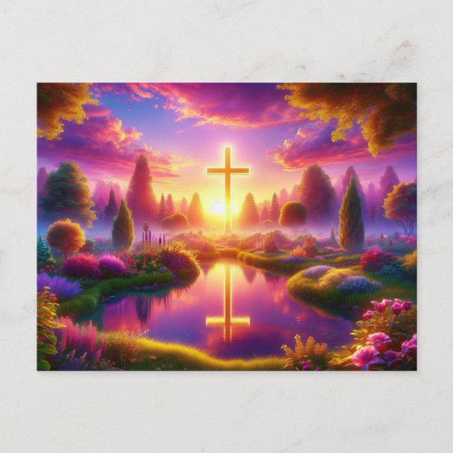 Golden Cross in a Heavenly Paradise Postcard (Front)