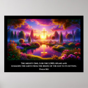 Golden Cross in a Heavenly Tropical Garden Poster