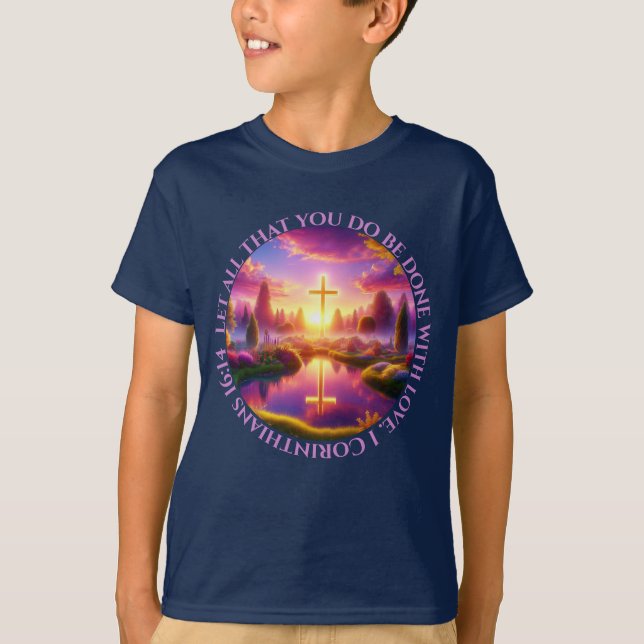 Golden Cross in a Heavenly Tropical Garden T-Shirt (Front)