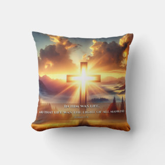 Golden Cross in an Autumn Meadow at Dawn Cushion