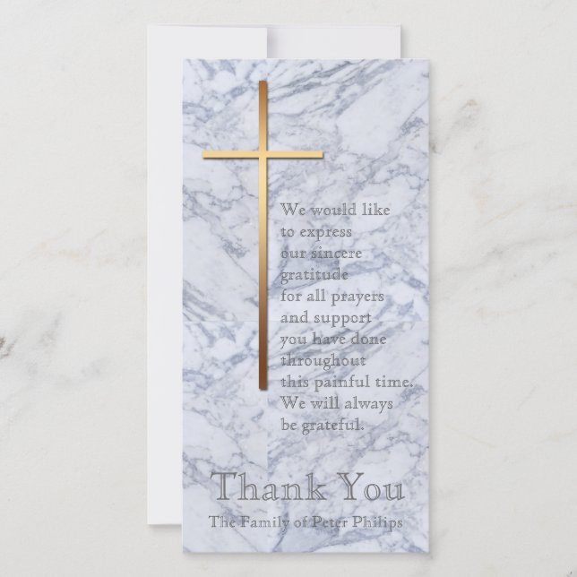 Golden Cross Marble 2 Sympathy Thank You Card (Front)