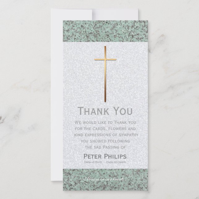 Golden Cross Stone 2 Funeral Thank You Photo Card (Front)