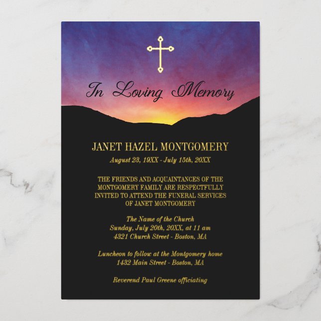 Golden Cross & Sunrise - Funeral Service (Front)