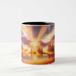 Golden Cross Under a Glorious Sunrise Two-Tone Coffee Mug