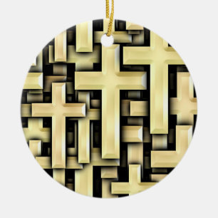 Golden Crosses Ceramic Tree Decoration