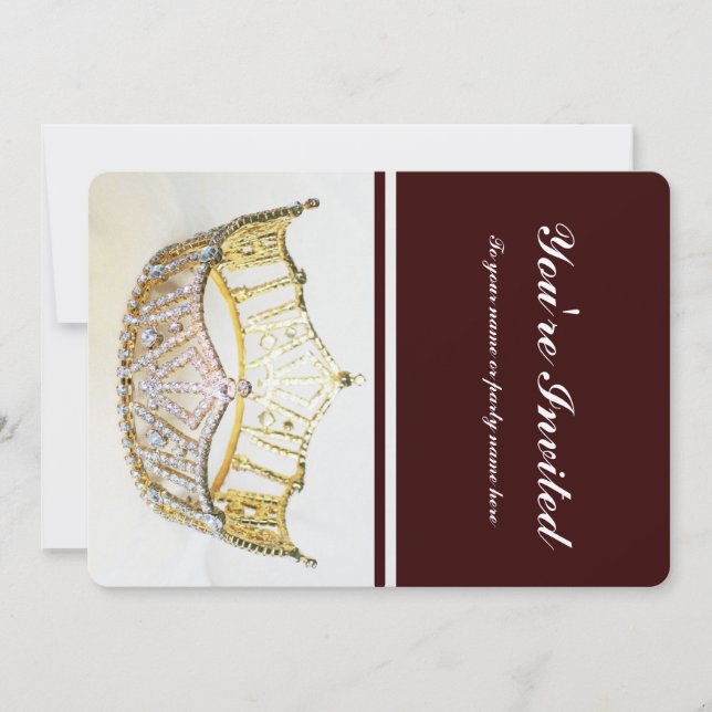 Golden Crown and Brown Metallic Invite (Front)