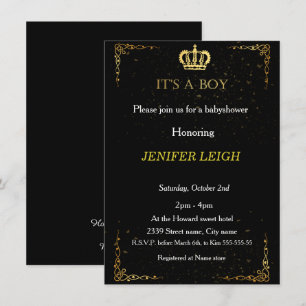 Golden Crown Baby boy shower invitation