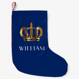 Golden Crown Custom Name Blue Small Christmas Stocking