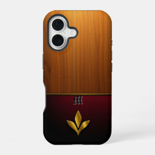 Golden Crown Emblem on Wood and Burgundy iPhone 16 Case