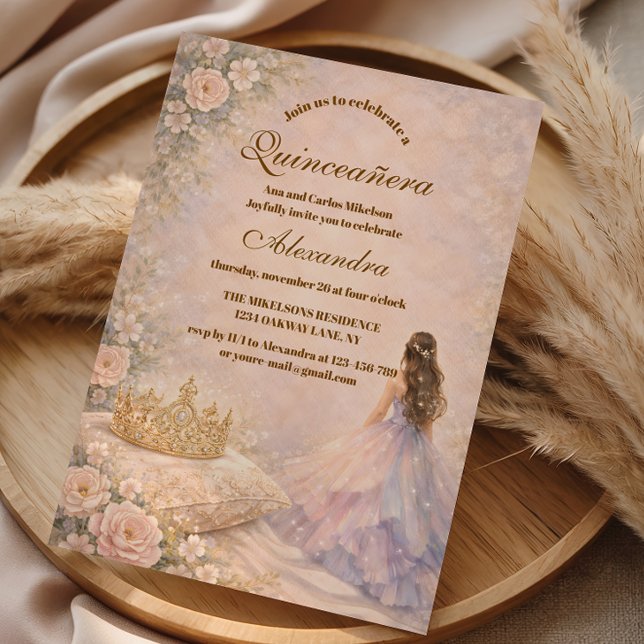 Golden Crown Fairytale Quinceañera Invitation (Creator Uploaded)