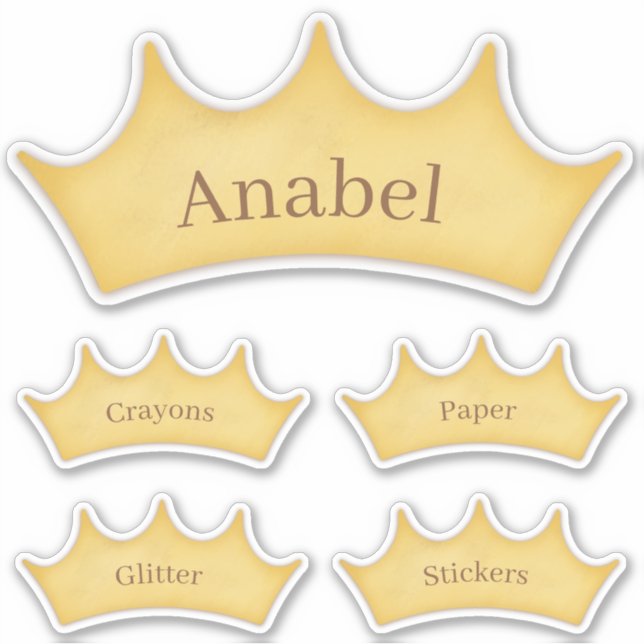 Golden Crown Fairytale Themed Personalised Labels (Front)