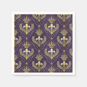 Golden Crown Fleur-de-lis Regal Purple Pattern Art Napkin
