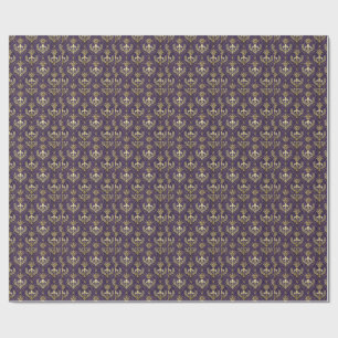 Golden Crown Fleur-de-lis Regal Purple Pattern Art Wrapping Paper