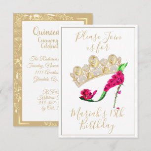 Golden Crown, Floral Fairy High Heel Shoe Invitation