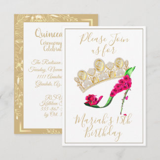 Golden Crown, Floral Fairy High Heel Shoe Invitation