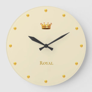 Golden Crown & Golden Dots on Light Beige Large Clock