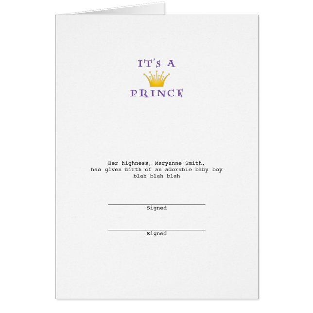 Golden Crown "It's a Prince" with Wizard font (Front)