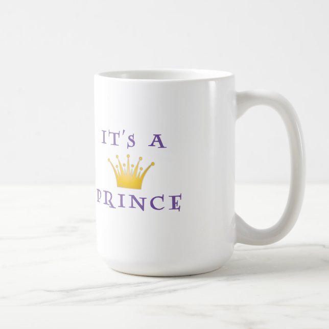 Golden Crown "It's a Prince" with Wizard font Coffee Mug (Right)