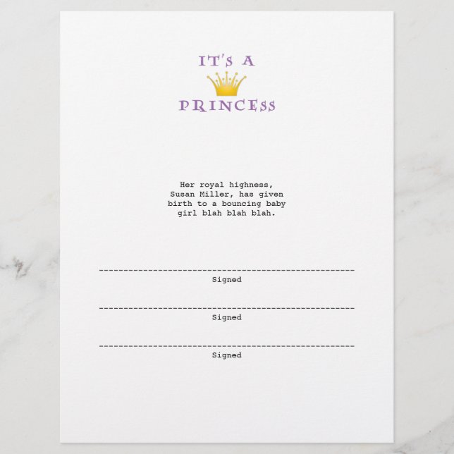 Golden Crown "It's a Princess" with Wizard font (Front)