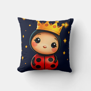 Golden Crown Ladybug Under Twinkling Stars Cushion