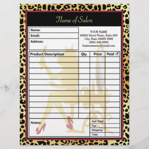 Golden Crown Leopard Print Hair Salon Order Form Letterhead Template