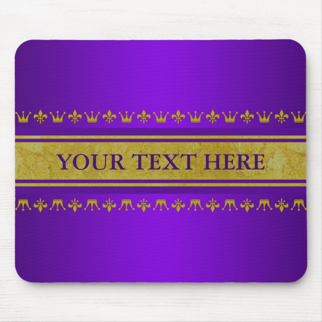 Golden Crown & Lily Border + your text & backgr. Mouse Mat (Front)