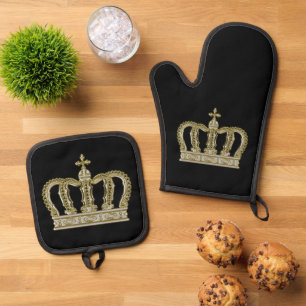 Golden Crown - luxury royal 3 Oven Mitt & Pot Holder Set