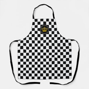 Golden Crown on Black White Chess Pattern Apron