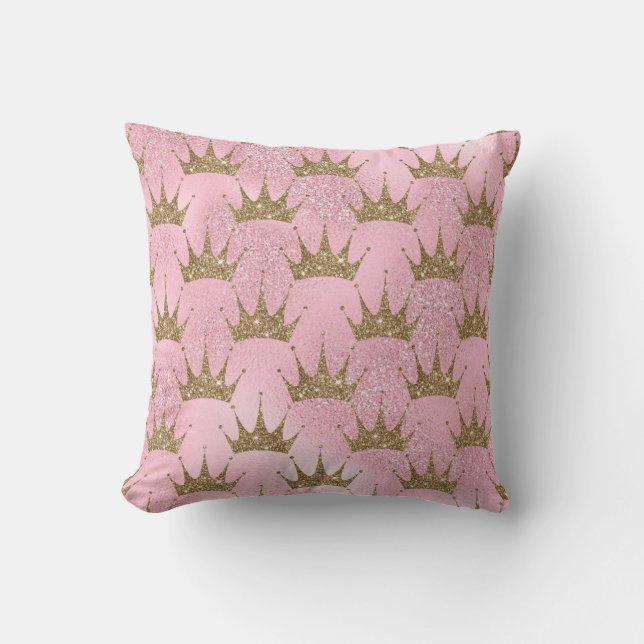 Golden Crown On Pink Glitter  Cushion (Front)