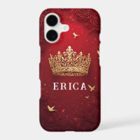 Golden Crown on Red Background Surrounded by Roses