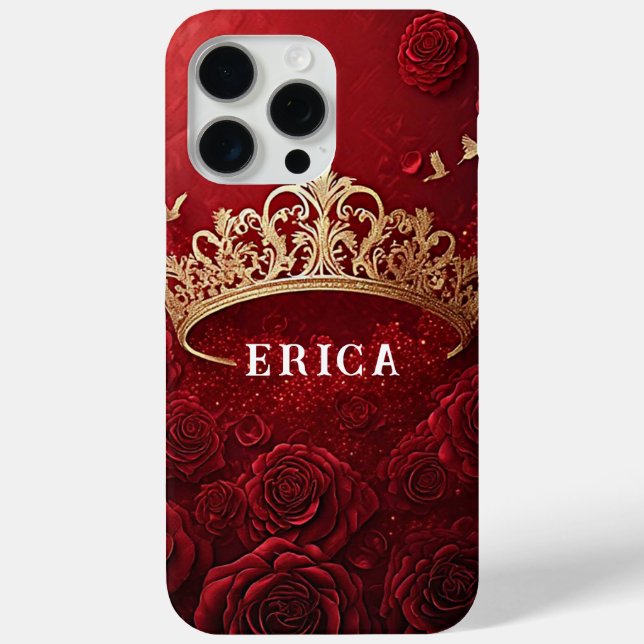 Golden Crown on Red Background Surrounded by Roses Case-Mate iPhone Case (Back)