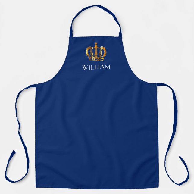 Golden Crown Personalised Name Blue Apron (Front)