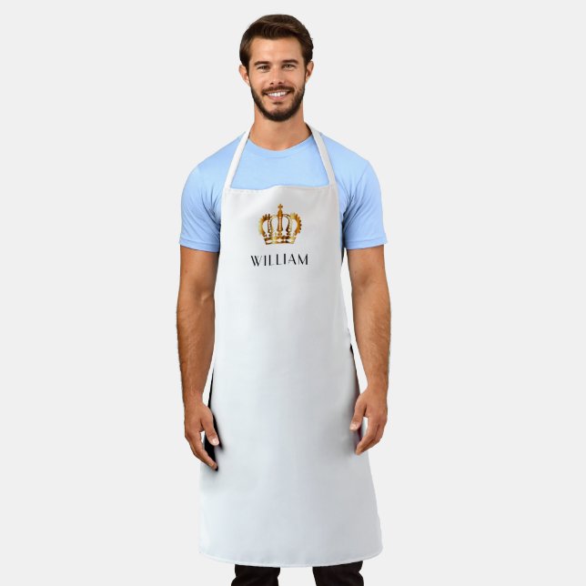 Golden Crown Personalised Name White Apron (Worn)