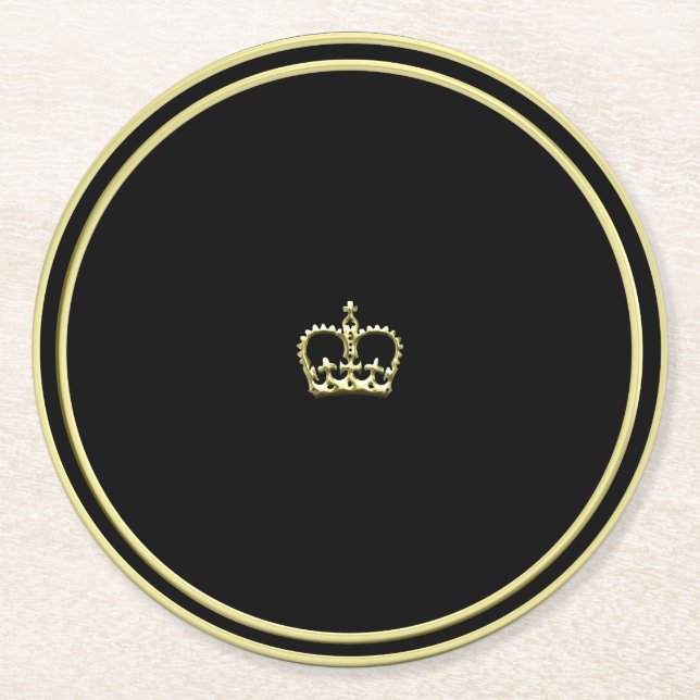 Golden Crown Round Paper Coaster (Front)