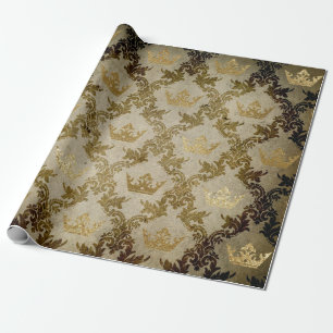 Golden Crown Royal Grungy Ivory Green Velvet Wrapping Paper