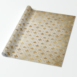 Golden Crown Royal Grungy Ivory Velvet Wrapping Paper