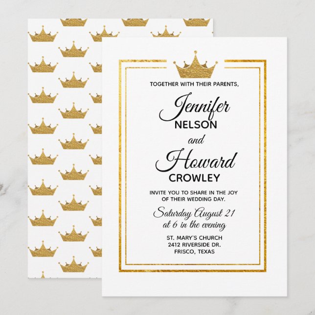 Golden Crown Wedding Invitation (Front/Back)