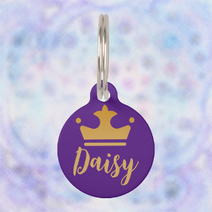 Golden Crown with Name Royal Purple Personalised  Pet Tag