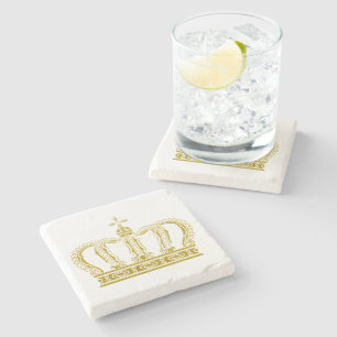 Golden Crown + your text & background Stone Coaster