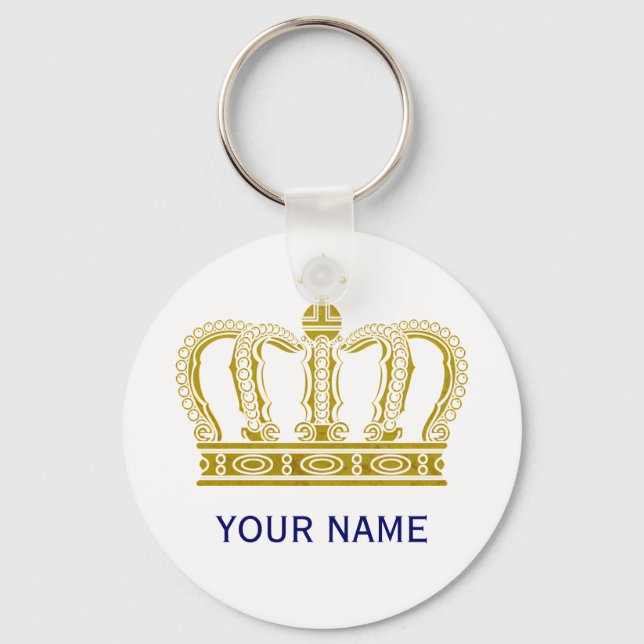 Golden Crown + your text Key Ring (Front)