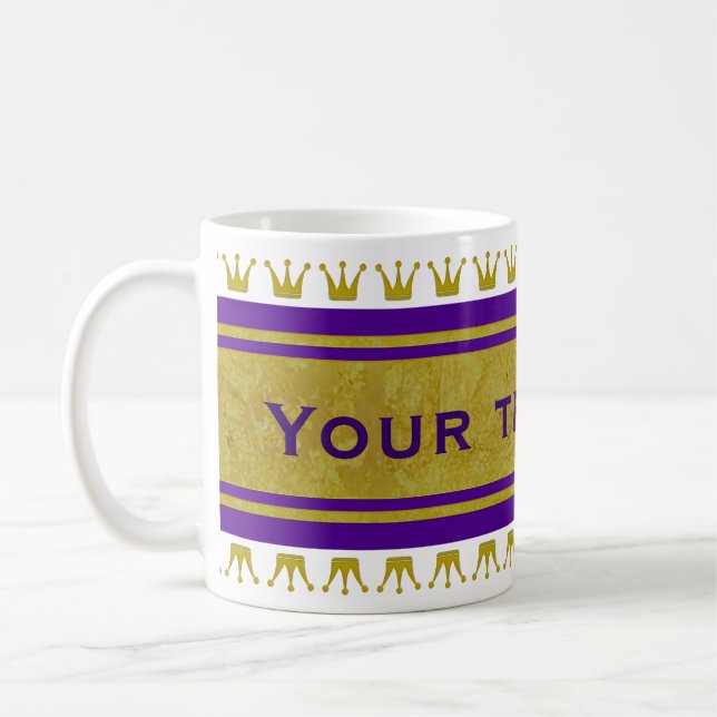 Golden Crowns Border + your text & background Coffee Mug (Left)