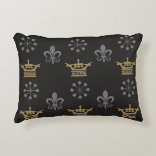 Golden Crowns On Black Wallpaper, seamless pattern Decorative Cushion