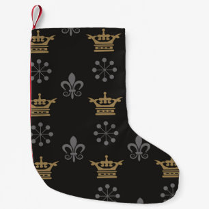 Golden Crowns On Black Wallpaper, seamless pattern Small Christmas Stocking