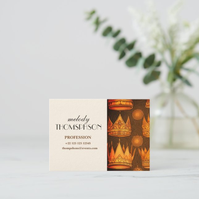 Golden Crowns Pattern  Business Card (Standing Front)