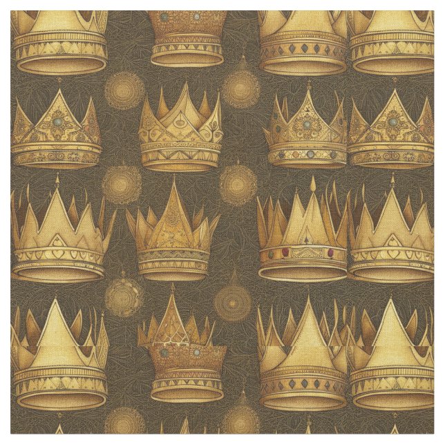 Golden Crowns Pattern  Fabric (Close Up)