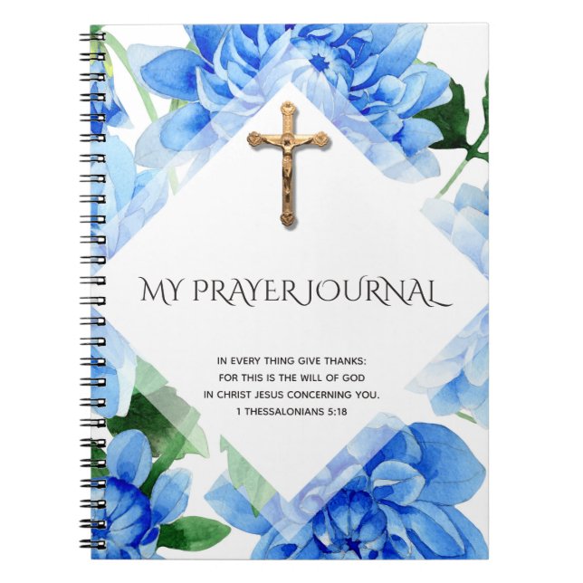 Golden Crucifix | Blue Dahlias | Prayer Journal (Front)