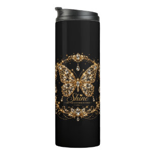 Golden Crystal Butterfly Shine Luxury Jewellery Ar Thermal Tumbler
