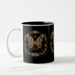 Golden Crystal Butterfly Shine Luxury Jewellery Ar Two-Tone Coffee Mug